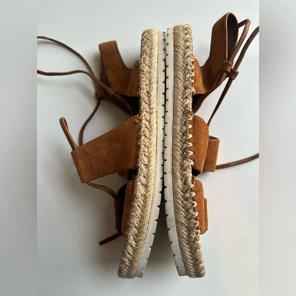 Vince. Tibor brown suede leather wrap ankle tie espadrille flat sandals 8